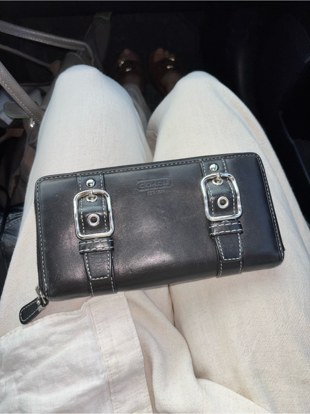 Coach Black Genuine Leather Zip Wallet with Buckle Detail Y2K